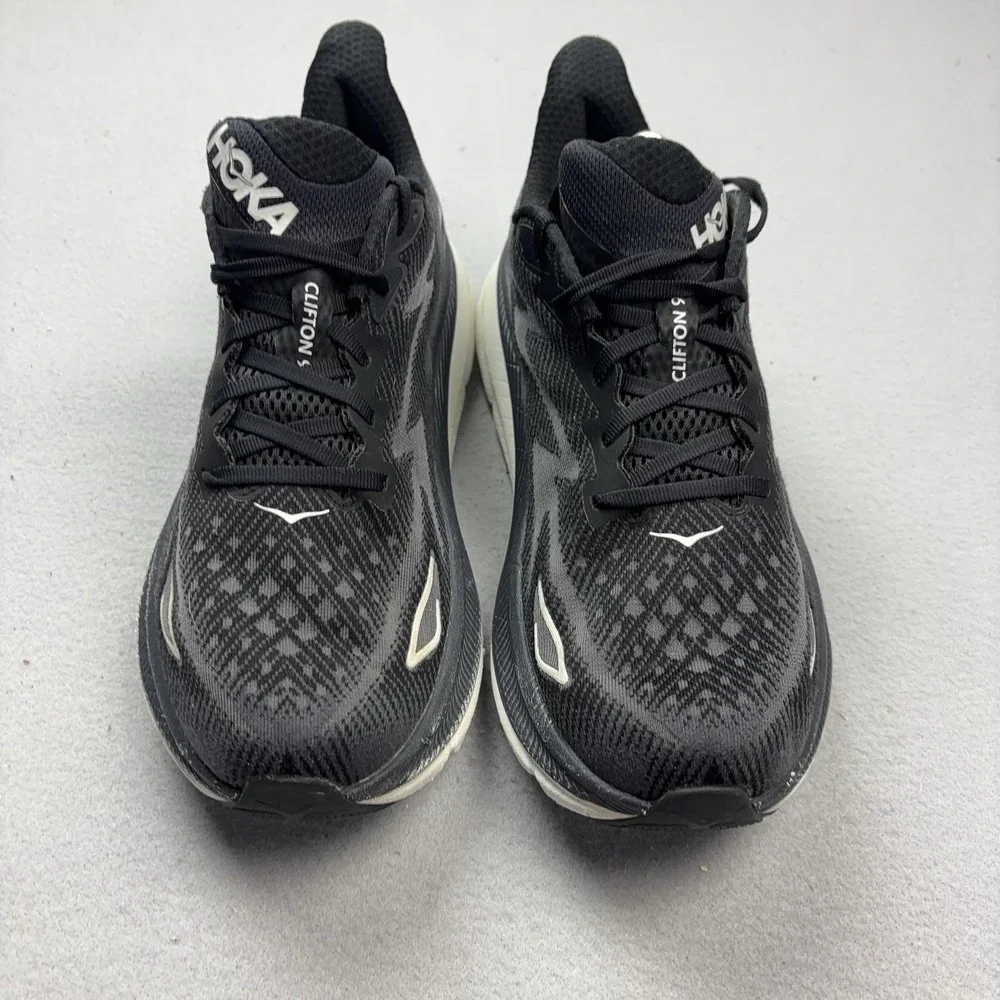 Hoka One One Clifton 9 Running Shoes Mens Size 11.5 Black Cushioned 1127895 BWHT